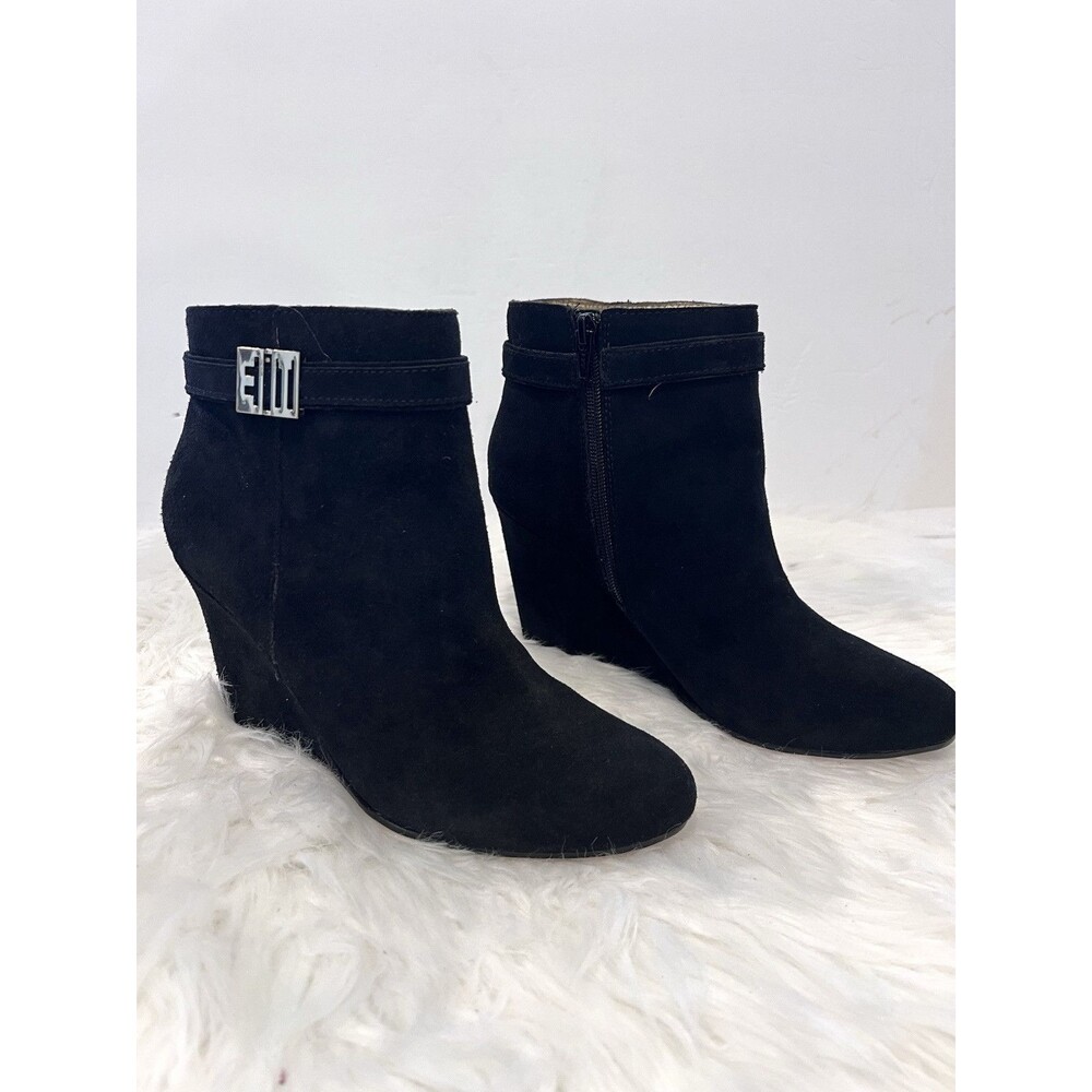 ELAIN TURNER WOMENS SHOES ANKLE BOOTS SZ 8.5 BROWN SUEDE WEDGE ZIP CLOSURE $350